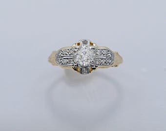 Platinum & White Gold Art Deco Antique Engagement Ring .55ct. Diamond - J35265