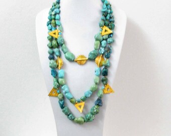 Beautiful 3 ranks in turquoise necklace natural vintage
