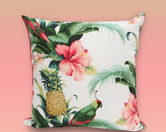 Pillow cover. Outdoor pillow for porch or indoor sunroom. Tommy Bahama fabric. Fabric with birds and exotic leaves. Stain resistant.