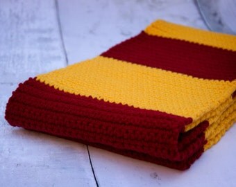 Harry Potter Gryffindor Scarf -- Red & Gold Winter Scarf, Striped Winter Scarf, Extra Long Scarf, Harry Potter Costume, Hogwarts Scarf