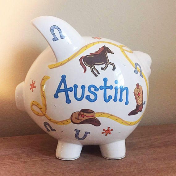 Personalized Cowboy Theme Piggy Bank