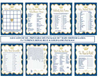 Royal Blue Prince Baby Shower Game, Royal Blue Gold Baby Game, Printable Prince Baby Game, Blue Gold Glitter Baby Game - Printables 4 Less