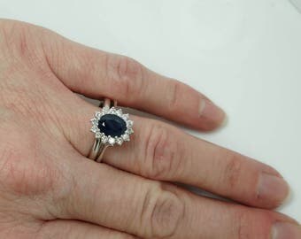 Wedding set with Sapphire-Blue Sapphire-1ct Sapphire-Engagement Ring-wedding band set-wedding ring set-promise ring-multistone ring-wedding