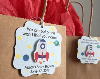 Outer space party favor tags, Outer space birthday party favor tags, Outer space baby shower favor tags, Rocket ship, thank you tag