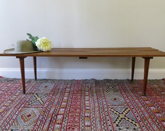 Mid Century Modern Wood Slat Bench - Coffee Table - George Nelson Style - Made in Yugoslavia