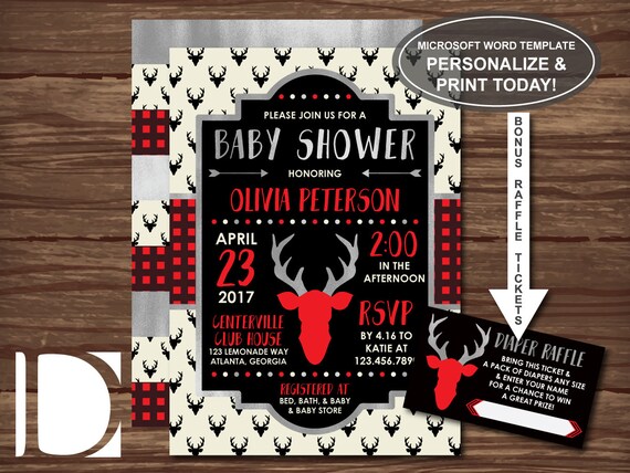 Woodland Deer Baby Shower Invitation Antlers Deer Head Woodland Deer Baby Shower Invitation Antlers Deer Head