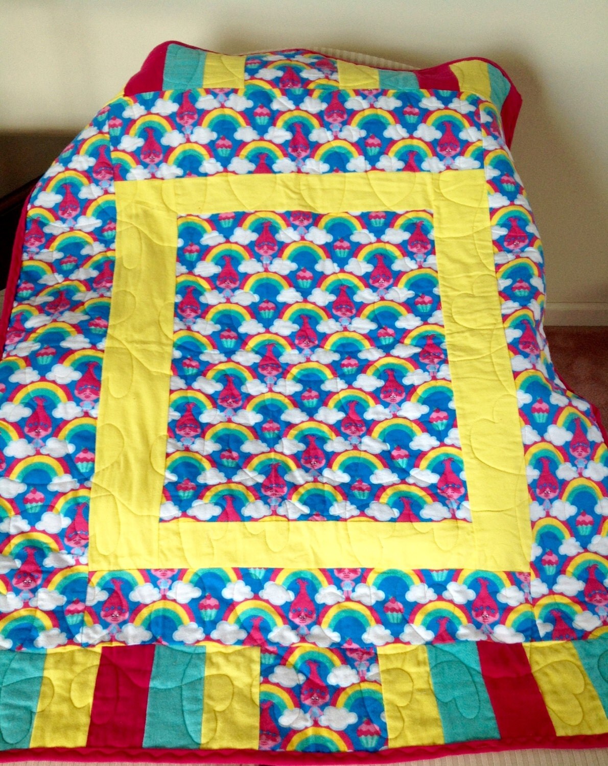 Flannel Trolls Pieced Throw Quilt 36 x 46