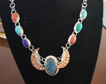 Egyptian scarab necklace with Labrodite center stone