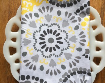 Yellow and Gray Floral Cloth Napkin