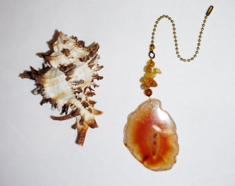 Bright Burnt Orange, Agate Ceiling Fan Pull, Gemstone Fan Pull, Crystal Fan Pull, Handcrafted Gifts, Unique Housewarming Gift