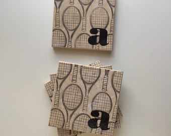 Monogram Tennis Coasters, Tennis Gift, Custom Tennis Captain Gift, Personalized Tennis Captain Gift, Tennis Team Gift