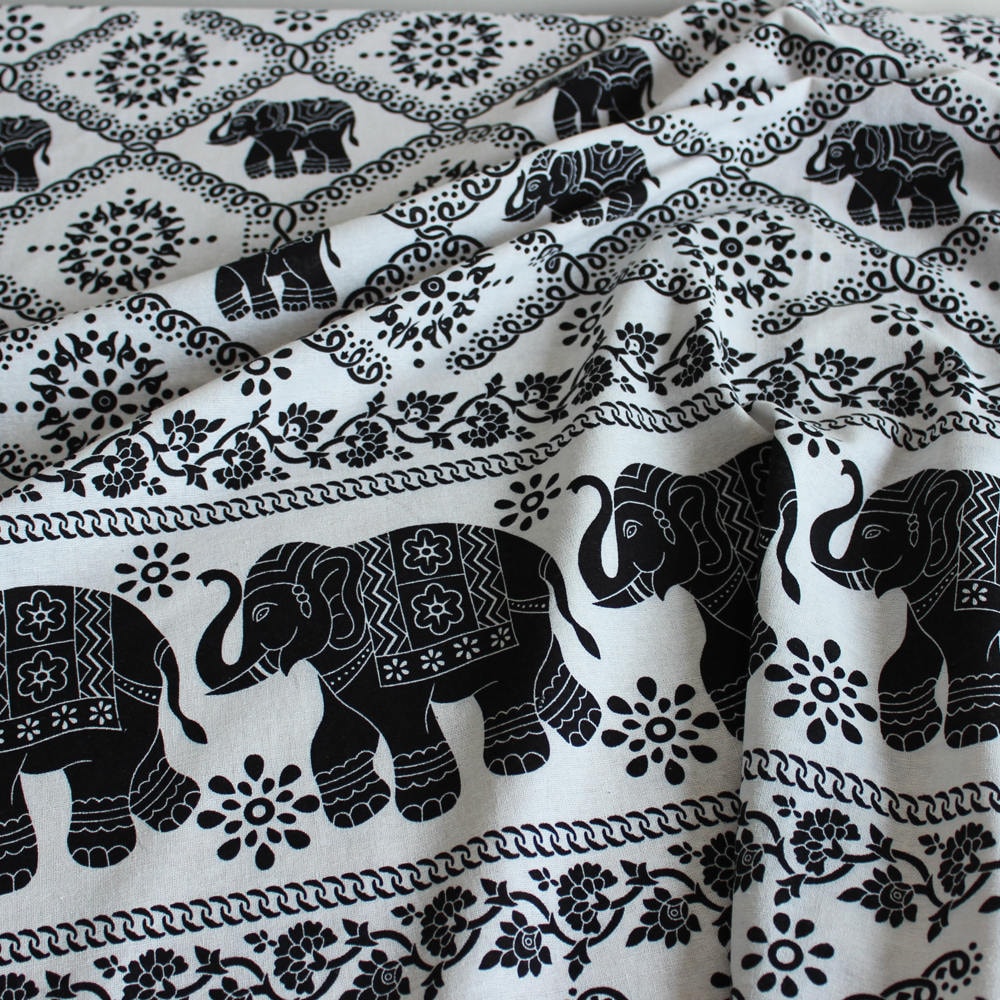 Thai Elephant Print Fabric Indian Fabric Cotton Linen Fabric Tribal