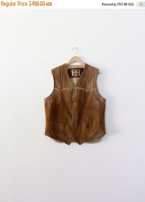 SALE vintage men's suede vest 1970s shearling vest by IronCharlie