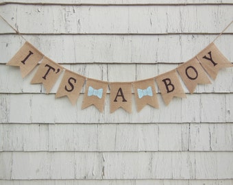 Bow Tie Baby Shower Decor, Its A Boy Burlap Banner, Its A Boy Bunting, Bow Tie Banner Garland, Burlap Garland, Little Man Baby Shower