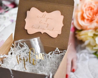 Will you be my Bridesmaid Gift - Bridesmaid Proposal - Personalized Stemless Wine Glass