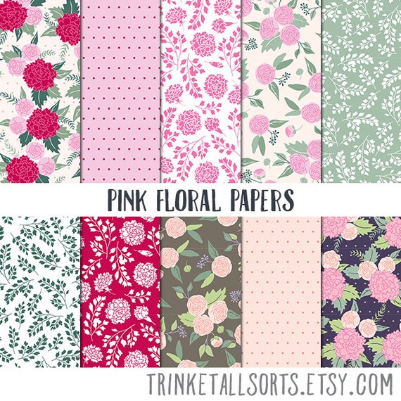 Floral Digital Paper Pink Scrapbook Paper Pink Flower