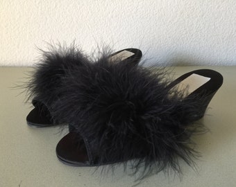 Vintage Slippers - Black Fur