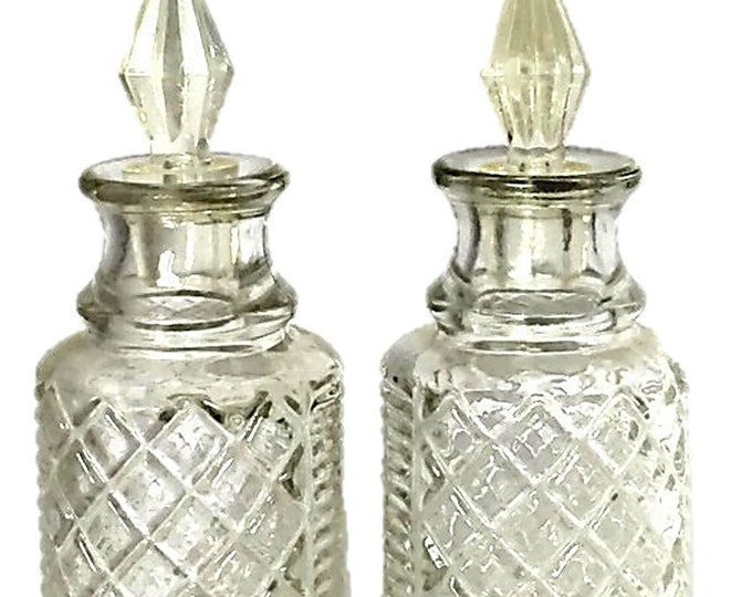 Vintage Cruet Set with 4 Cut Crystal Glass Bottles | Made in England by Eales of Sheffield | Silver Plated Holder