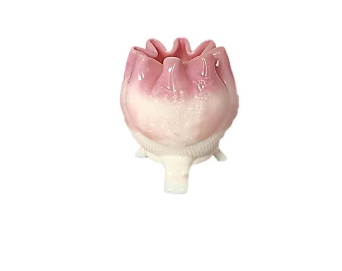 Vintage Fenton Pink and White Milk Glass Rose Bowl|4" tall | Ball Vase | Footed Vase | Vintage Home Decor