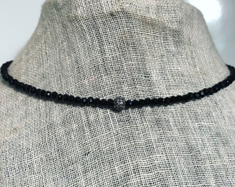 Plain Black Choker with Pave Ball