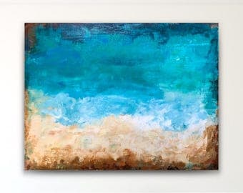 Large abstract painting,teal beige,large abstract,seascape abstract,original beach abstract,acrylic canvas,big wall art,beach house abstract