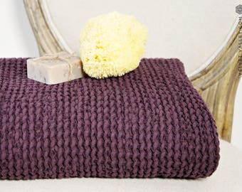SALE-Linen cotton burgundy bath towel- Waffle textured red wine linen towel- Softened linen washcloth- Beach towel-SPA towel