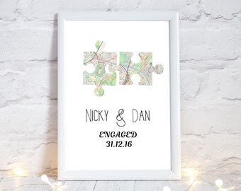 Engagement gifts for best friend, Engagement gift map, Engagement gifts for couple, Engagment gifts for her, Engagement gift, Jigsaw print