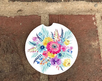 Custom Colorful Watercolor Flower's Sandstone Auto Cup Holder Coasters (set of2) Personalized Custom Car Coasters (set of2)Gift Ideas