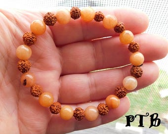 Productivity/Creativity/Success ~ Authentic Orange Aventurine Rudraksha Prayer Mala 7.5" Bracelet Meditation Healing