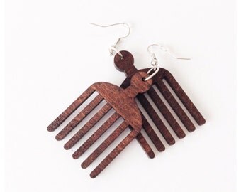 Medium Wood Earring,Afro Pick earrings, Natural hair, African Queen, Black Queen , Princess, Black girl magic, Mini Woman