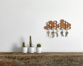 Honeycomb Magnetic Key Holder - A Unique Bamboo Wall Mounted And Decorative Wooden Storage Rack