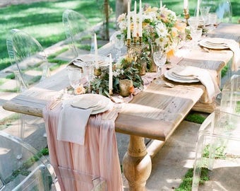 Farm Table Flowy Chiffon Table Runner We do CUSTOM Sizes! Rustic Decor, Vintage Decor, Romantic Wedding Decor Table Runner