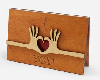 I Love You Card, Cute Anniversary Wooden Cards, Original Wedding Anniversary Gift For Him, Husband, Man, Her, Wife, Woman - Nice Wood Gifts