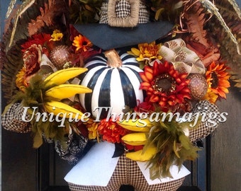 Only 2 More Available for 2017....Thanksgiving Turkey Wreath, Fall Wreath. Pre Order for 2017