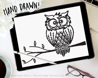 Owl SVG Cut File, Woodland Animal Cut File, Hoot Owl Vector, Hand Drawn Owl Graphic, Silhouette SVG, Owl On A Branch Graphic Overlay