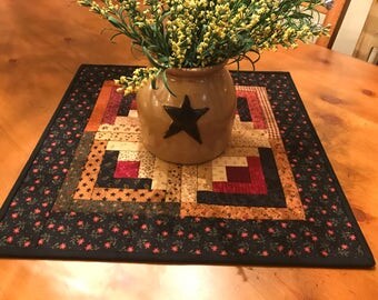 Log Cabin Table Topper / Country Decor / Primitive Decor /Handmade / Item #2002