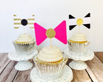 Kate Spade Themed Bow Cupcake Toppers/ Kate Spade Bridal Shower/ Kate Spade Birthday Party/ Kate Spade Baby Shower/ set of 12