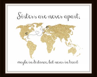 Friendship Map Print Family Map Sister Gift Best Friends Gift Grandparents Map Print Mother Daughter Gift Long Distance Map - 50377G