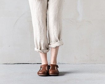 Natural loose linen pants / Washed women linen trousers / Slightly tapered linen pants