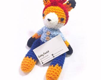 Rosie the Riveter Inspired Fox - Crochet Doll - Nursery Decor - Baby gift - Finished Amigurumi Doll - Baby Shower Gift