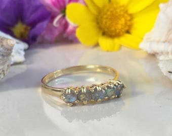 20% off- SALE!! Labradorite Ring - Grey Ring - Genuine Gemstone - Gold Ring - Stacking Ring - Prong Set Ring - Tiny Ring - Rainbow Ring