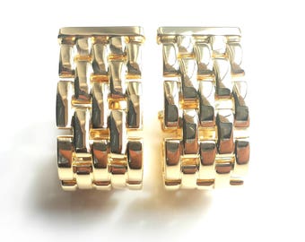 Classic Cartier 1990s 5 Row Maillon Panthere 18k Gold Earrings Pierced Box