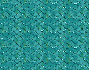 Scalloped Turquoise from Mermaid Days fabric collection by Blend Fabrics, Mermaid scales fabric, teal mermaid fabric, fish scale fabric