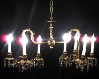 Antique Vintage Billiard Style Ornate Chandelier 8 Light Fixture Lamp restored