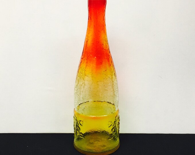 Storewide 25% Off SALE Vintage Amberina Grape Patterned Crackle Art Glass Beverage Wine Carafe Featuring Classic Mid-Century Design