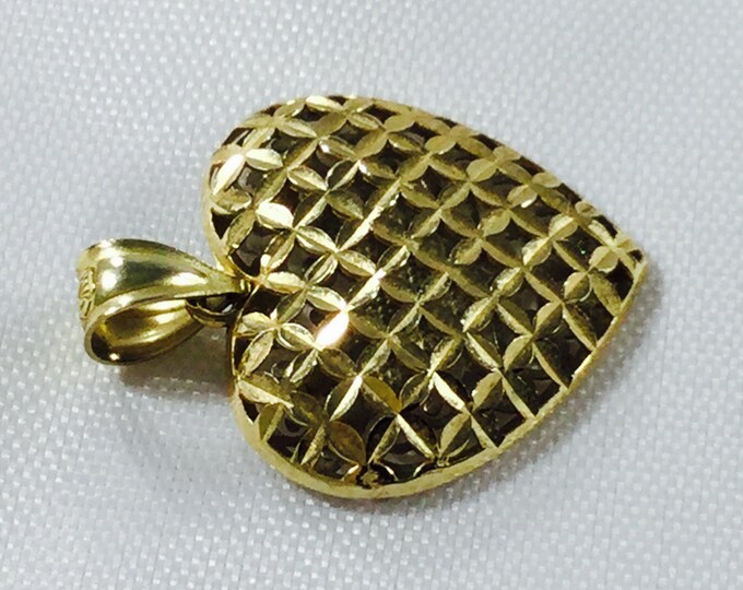 Storewide 25% Off SALE Vintage 10k Gold Filigree Heart Designer Necklace Pendant Featuring Unique Double Sided Design