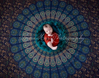 Digital Backdrop Newborn Photography Prop (Blue Mandala)
