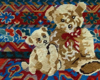 Teddies by Glorafilia vintage needlepoint tapestry