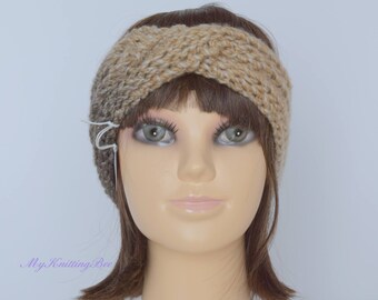 Hand Knit Ear Warmer in Multi Color Beige