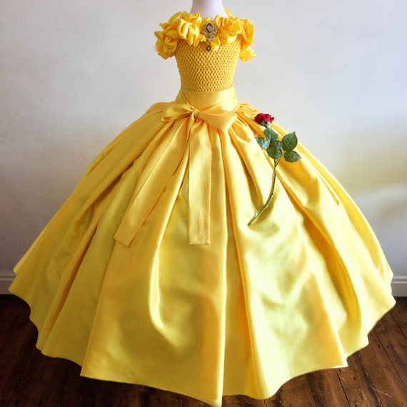 Princess Belle inspired Gown, Prom, Belle Dress, Brooch, FREE Tiara! Age 3 up to 12 yrs